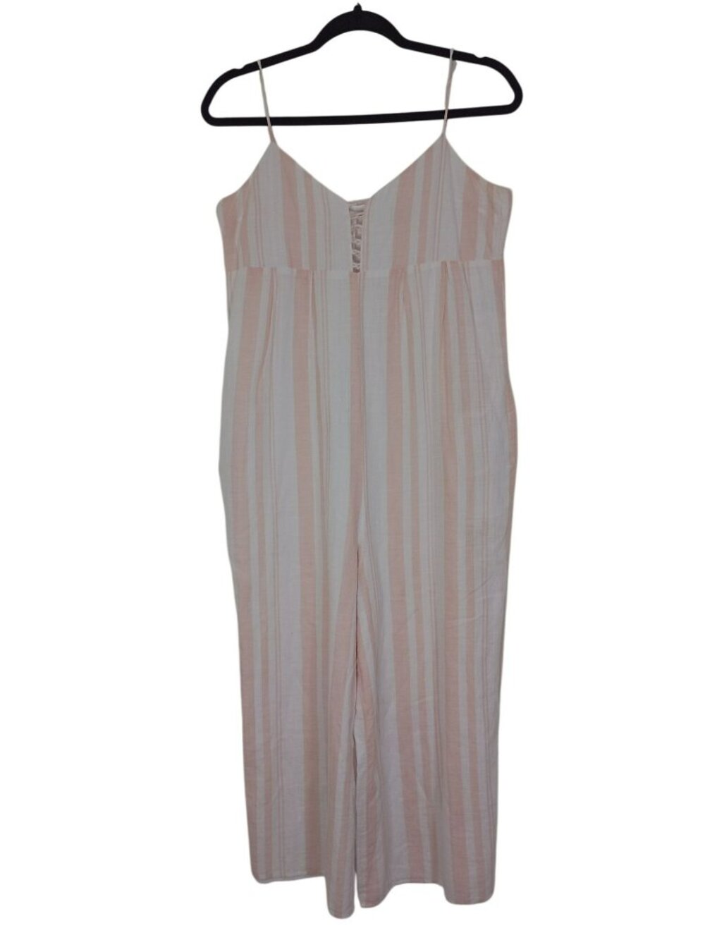 TAVIK Jumpsuit Wide Leg Pink White Striped Cotton Spaghetti Strap WomenS